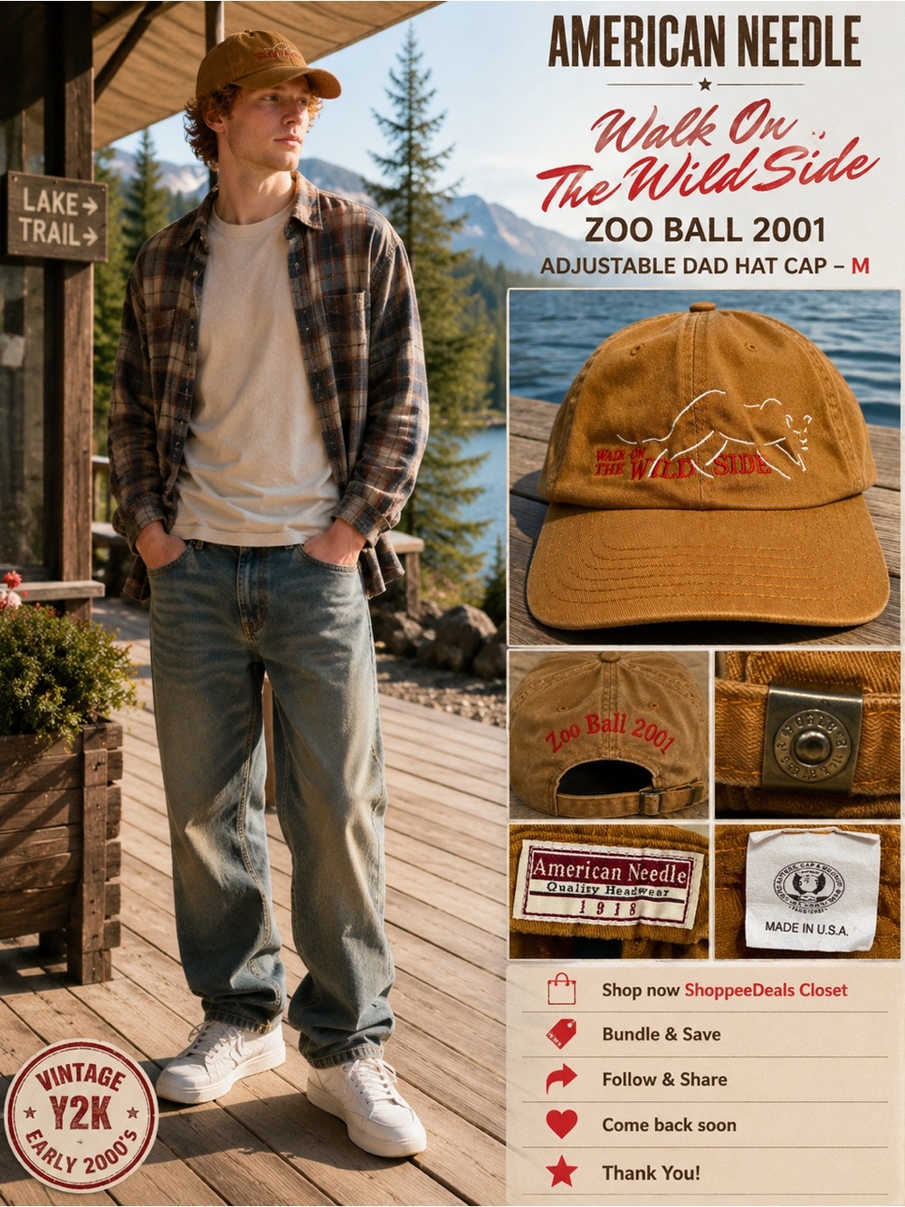 American Needle “Walk On The Wild Side” Zoo Ball 2001 Adjustable Dad Hat Cap – M